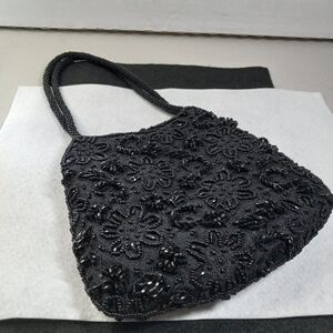 Cache Black Beaded Evening Bag Shoulder or Wristlet Cottagecore Wedding Prom